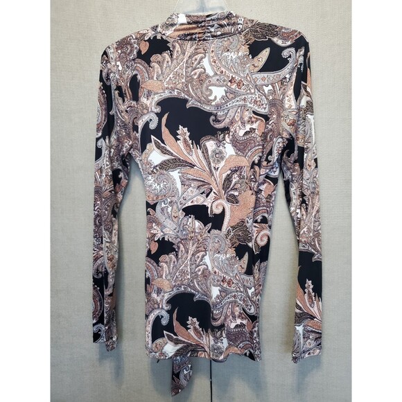 Cache Paisley Long Sleeve Side-Tie Faux Wrap Top Size Medium 90x Y2K - Picture 5 of 6